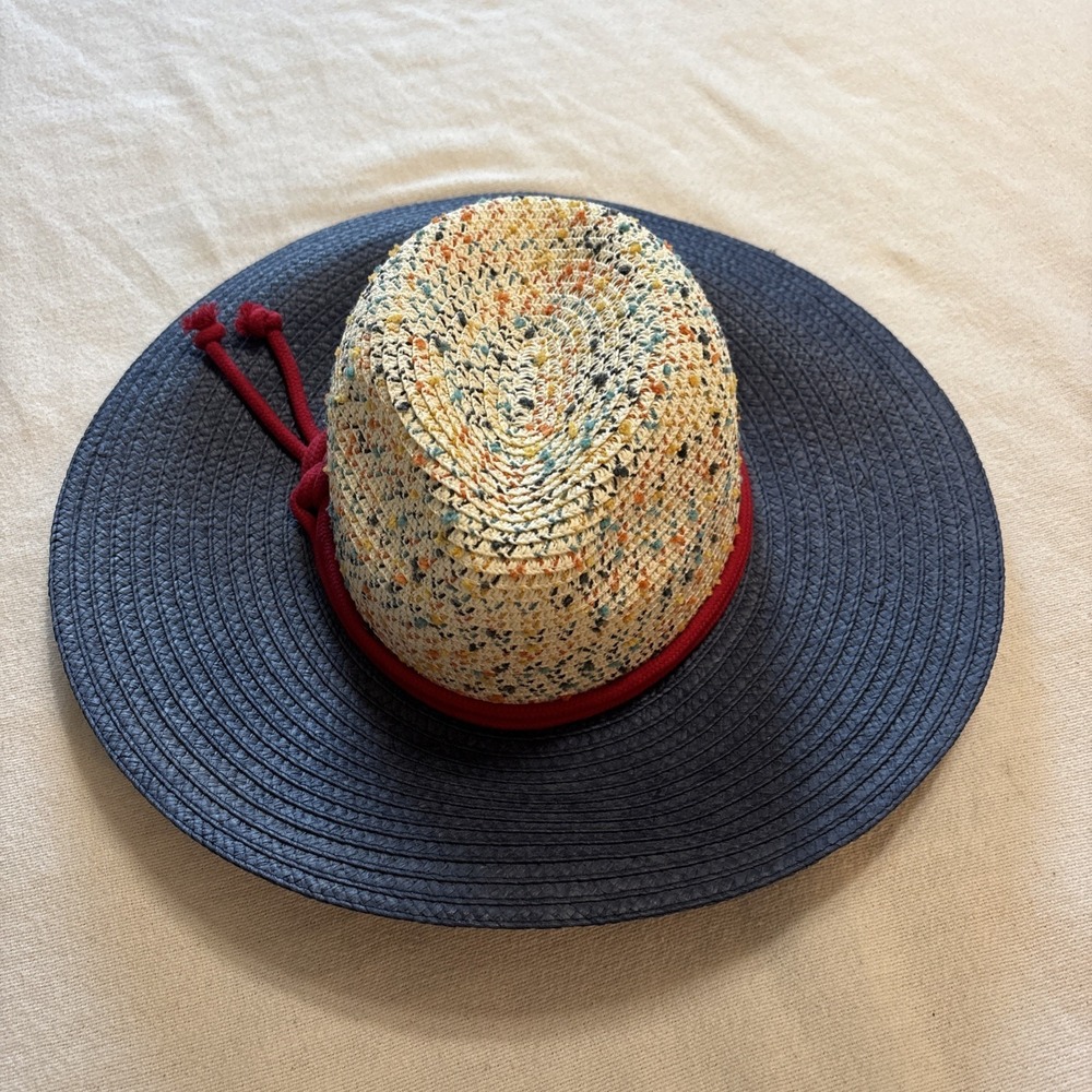 Giovannio New York Blue Multicolor Speckled Sun Hat Wide Brim Paper Beach Cruise